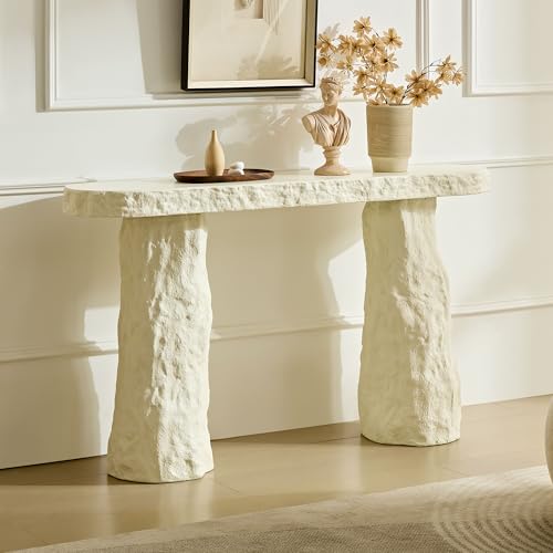 53.94 inch Modern Design Console Table,Imitation Stone Table,Fiberglass Entryway Table with Irregular Legs for Living Room,Hallway