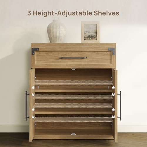 Buffet Cabinet with Drawer - Modern Sideboard Cabinet with Storage, Wide Credenza Storage Cabinet with Handle and Door, Sideboard Buffet Cabinets (1, Oak Brown)