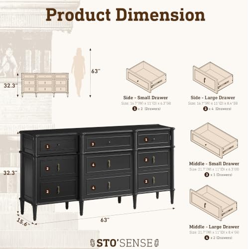 63" 9-Drawer Dresser with Power Outlet, view 3
