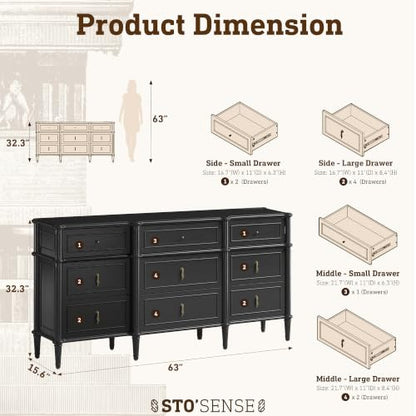 63" 9-Drawer Dresser with Power Outlet, view 3