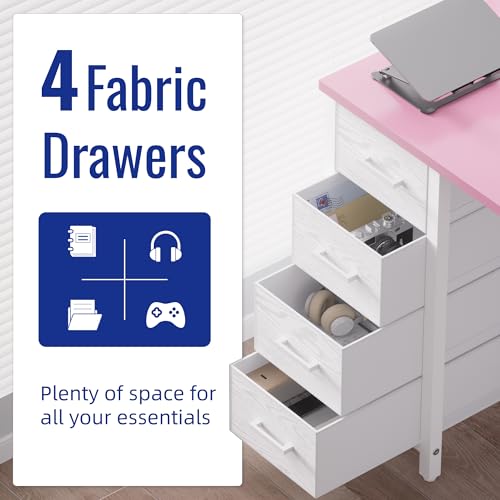 32 Inch Computer Desk with 4 Drawers Small Office Desk for Home Bedroom Study Writing Simple Modern Computer Table Pink