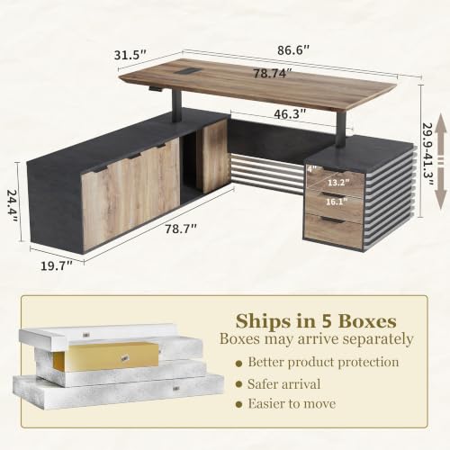 86.61In L Shaped Executive Standing Desk with Drawers, view 3