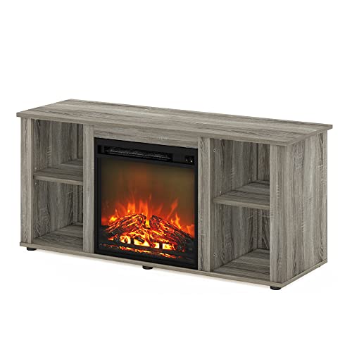 Jensen Fireplace Entertainment Center TV Stand with Open Storage for TV up to 55 Inch, French Oak Grey