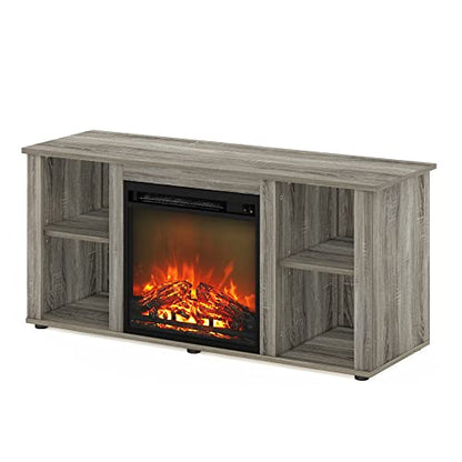 Jensen Fireplace Entertainment Center TV Stand with Open Storage for TV up to 55 Inch, French Oak Grey