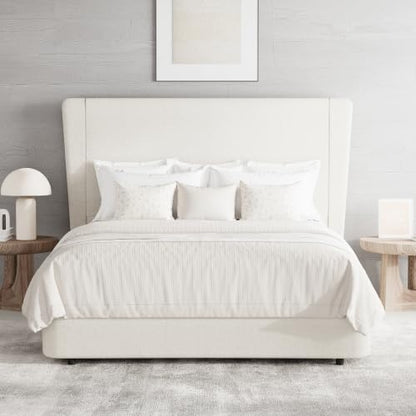 Boucle Queen Bed Frame, 51.2" Wingback Headboard, Beige, view 4
