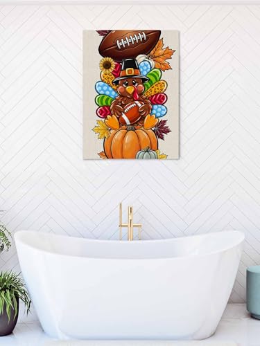 NuYeBiofx Thanksgiving Fall Pumpkin Turkey Canvas Wall Art Prints,48"x32" Framed Picture Artwork Autumn Maple Leaf Football Printed Canvas Oil Painting for Living Room Bedroom Office,Ready to Hang