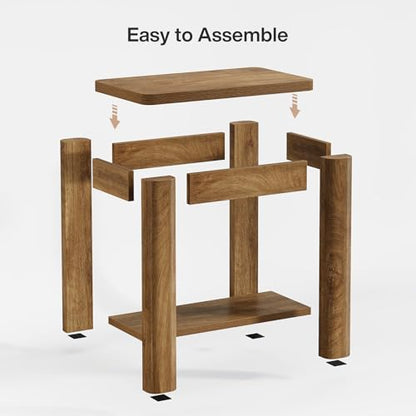 Tribesigns End Table for Living Room, Farmhouse Wooden Side Table with Storage Shelf, Small Narrow Bedside Accent Furniture for Bedroom (Brown, 1PC)