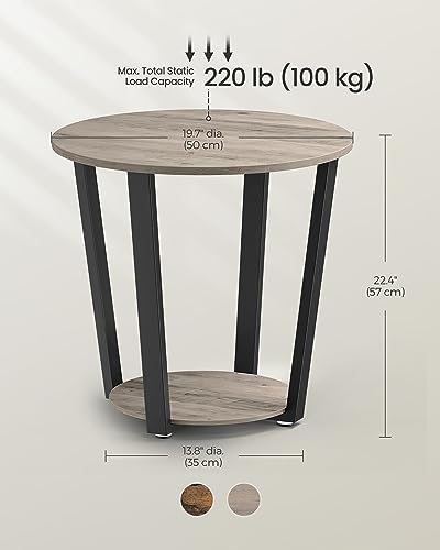 VASAGLE Round Side End Table, 2-Tier Accent Bedside Table with Storage Shelf, Easy Assembly, Nightstand for Small Spaces, Living Room, Bedroom, Heather Greige and Ink Black ULET057B02