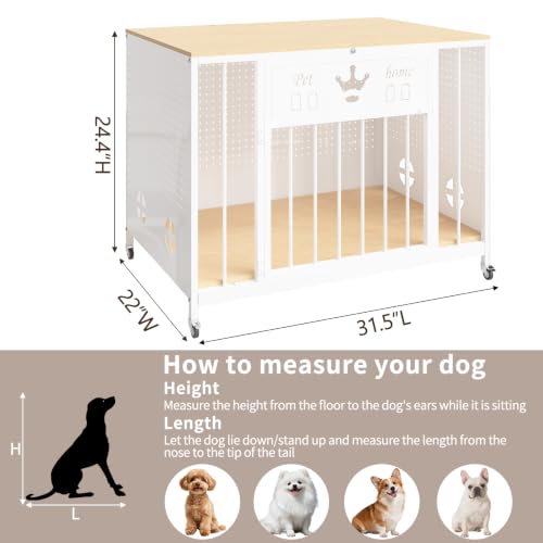 31.5" Iron Pegboard Dog Crate Furniture with Solid Wooden Top & RGB Lights, view 3
