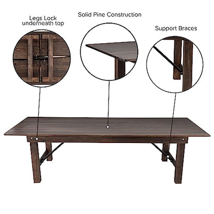 Hercules Commercial Grade Farmhouse Dining Table | Solid Pine Foldable Table for 10 in Antique Rustic Mahogany | Rustic Charm for Home and Events