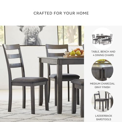 Signature Design by Ashley Bridson Dining Table Set For 6 With Bench, Wood 6‑Piece Kitchen Table And Chairs With Upholstered Seats, Transitional Charcoal Gray Dining Room Collection For Family Meals