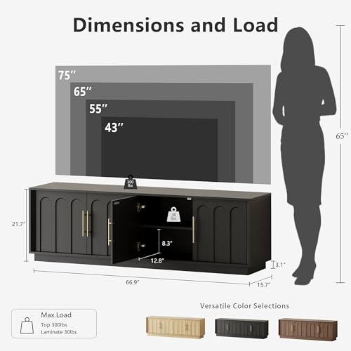 67" Modern TV Stand for 75 Inch TV Living Room, Black, view 3