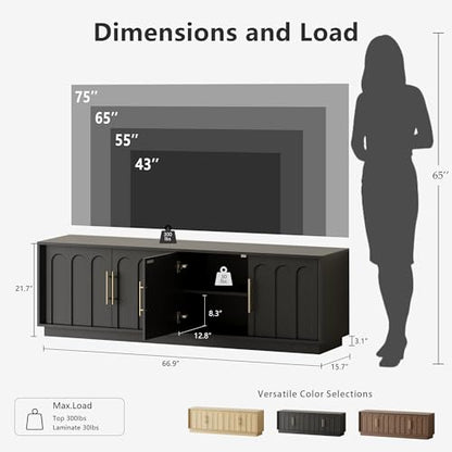 67" Modern TV Stand for 75 Inch TV Living Room, Black, view 3