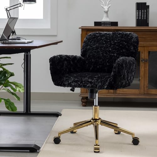 Office Chair - Home & Vanity Chair with Golden Metal Base, Adjustable Swivel Design