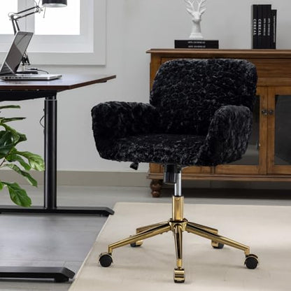 Office Chair - Home & Vanity Chair with Golden Metal Base, Adjustable Swivel Design