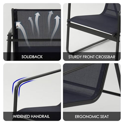 Sofia 4-Piece Patio Conversation Set, Outdoor Furniture Set with Loveseat, 2 Chairs & Table, Breathable Textilene Seating, Powder-Coated Metal Frame, All-Weather for Balcony Backyard Navy Blue