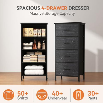 Dresser for Bedroom, 4 Drawer Storage Cabinet, Tall Nightstand, view 5