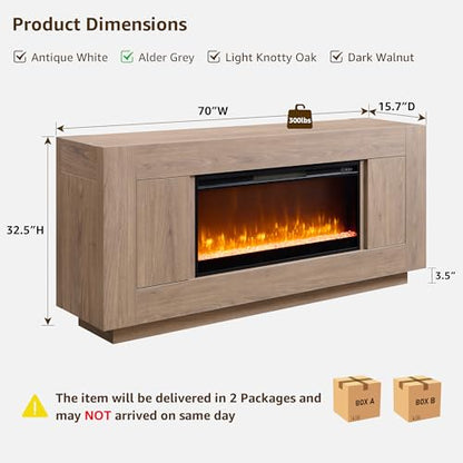 70" Fireplace TV Stand for 80" TV, Thick Block Media Console,Alder Grey, view 3