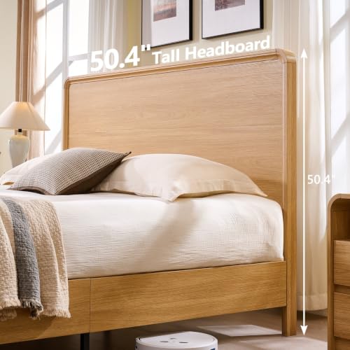 Modern King Size Bed Frame with 50" Tall Headboard, Natural Oak, view 5