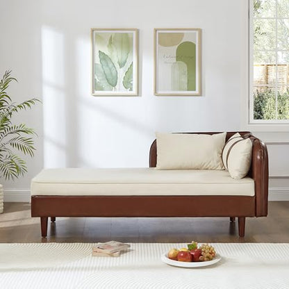 Modern Comfort Chaise Lounge, Deep-Seat Sofa with Velvet & Wood Frame, view 4