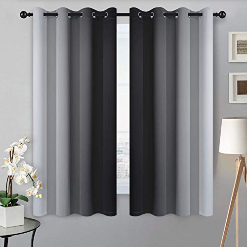 Ombre Black to Grey White Curtains for Living Room 52Wx63L