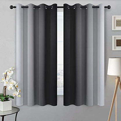 Ombre Black to Grey White Curtains for Living Room 52Wx63L