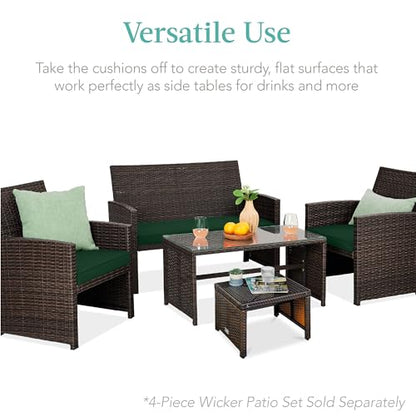 Best Choice Products Set of 2 Wicker Ottomans, Multipurpose Outdoor Furniture for Patio, Backyard, Additional Seating, Footrest, Side Table w/Removable Cushions, Steel Frame - Midnight Green/Brown