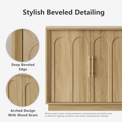 67" Sideboard Buffet Cabinet with Storage, Arched Doors, Oak, view 5