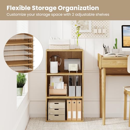 3 Shelf Bookcase, Modern Bookshelf Cube Storage Organizer, Open Storage Cabinet Multi-Functional Home Office Bedroom Furniture Display Bookcases, Natural