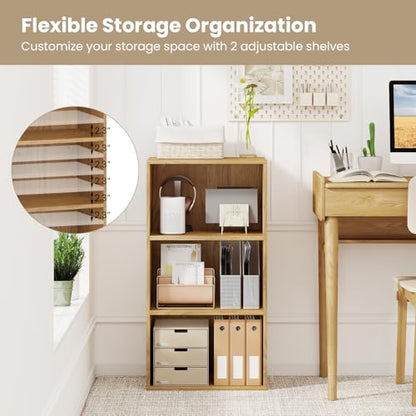 3 Shelf Bookcase, Modern Bookshelf Cube Storage Organizer, Open Storage Cabinet Multi-Functional Home Office Bedroom Furniture Display Bookcases, Natural