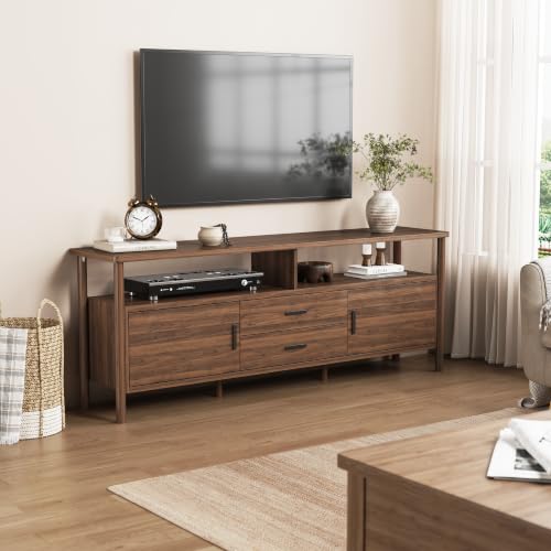 70" Long TV Stand, Mid Century Modern Entertainment Center with Open Shelves, view 4