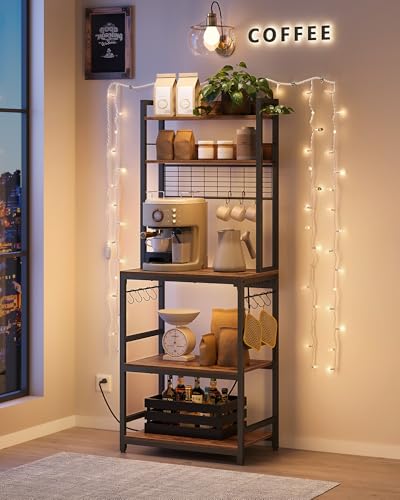 Bakers Rack with Power Outlet, 23.6 Inches Microwave Stand, view 3