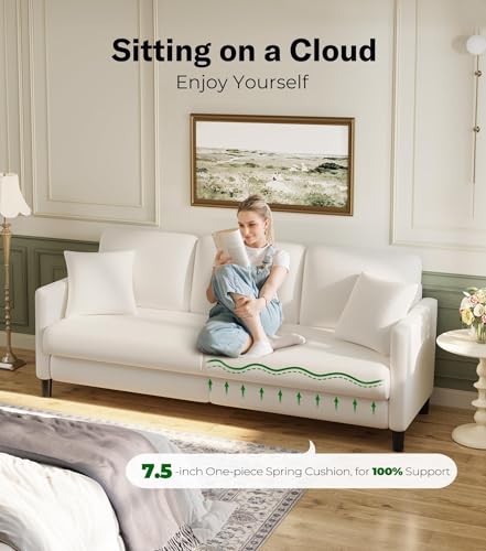 83" Couches for Living Room, Teddy Sofa Couch, Comfy Sofas for Living Room, Tool-Free Setup Loveseat Sofa, All-Wood Love Seat Couches, Small Couch 2 Pillows Included, Beige