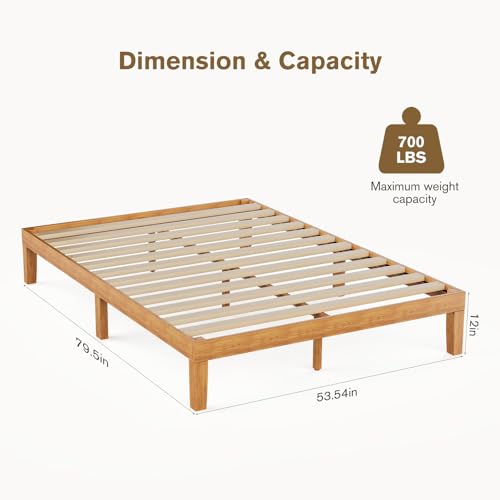 12 in Full Bed Frame, 3.5" Thick Pine Frame, 700 lbs Capacity, view 3