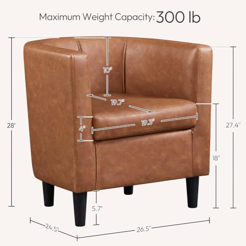Yaheetech Barrel Accent Chairs Set of 2, Modern Armchairs, Brown | Faux Leather Chair with High-Density Foam Seat, Upholstered Barrel Sofa Chair for Living Room Bedroom Waiting Room