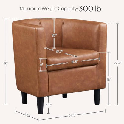Yaheetech Barrel Accent Chairs Set of 2, Modern Armchairs, Brown | Faux Leather Chair with High-Density Foam Seat, Upholstered Barrel Sofa Chair for Living Room Bedroom Waiting Room