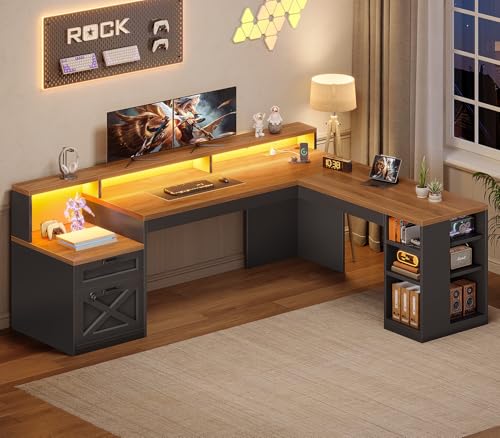 65"x59" L Shaped Desk with Lockable Drawers Storage for Home Office, view 4