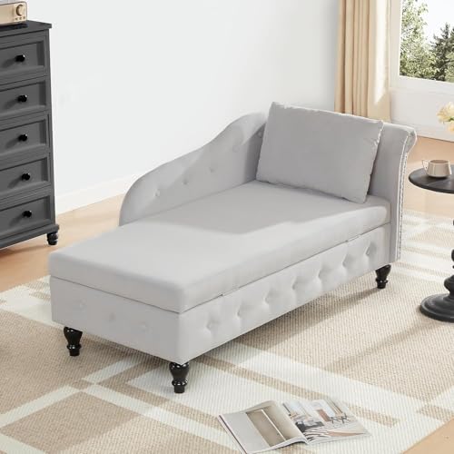 Chaise Lounge Indoor with Storage, Modern Nailhead-Trimmed Tufted Lounge Chair, view 7