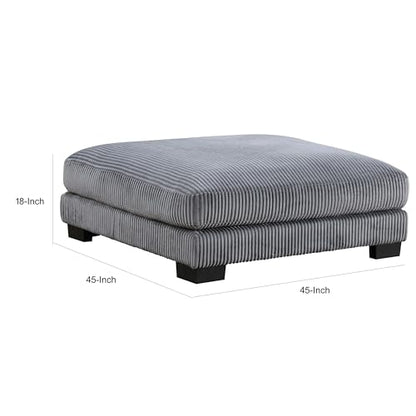 45 Inch Ottoman, Attached Seat Cushion in Gray Corduroy Fabric, Wood
