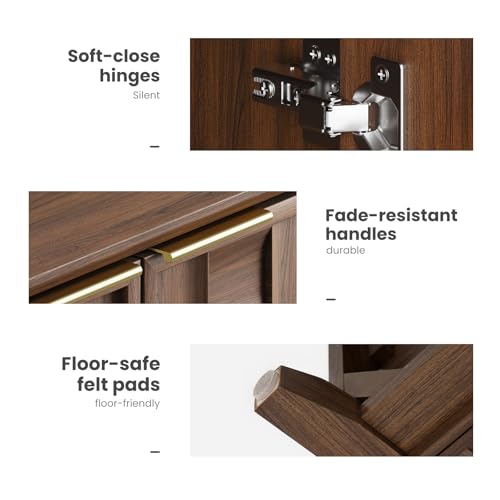 Fluted Sideboard Cabinet with Storage, Solid Wood Buffet for Dining Room, view 8