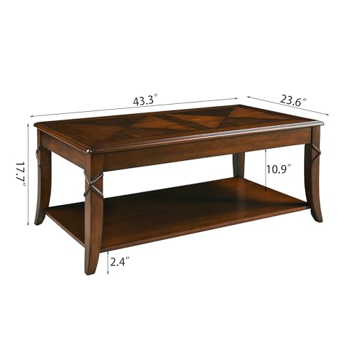 Solid Wood Coffee Table with Storage Shelf, view 3