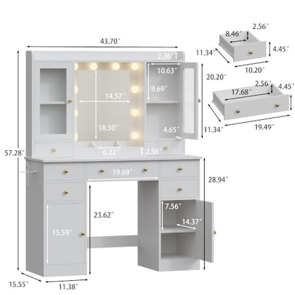 White Makeup Vanity Desk with Mirror and Lights, Smart RGB Light, view 3