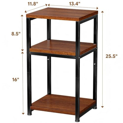 3-Tier Side Table – End Table Nightstand for Small Spaces & Living Room, Rustic Brown