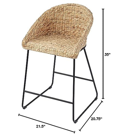 Landrine Water Hyacinth Counter Stools - 2 Piece Set - Bohemian Design, Natural Rattan - Easy Assembly - Ideal for Kitchen, Dining Room (BC1130831)