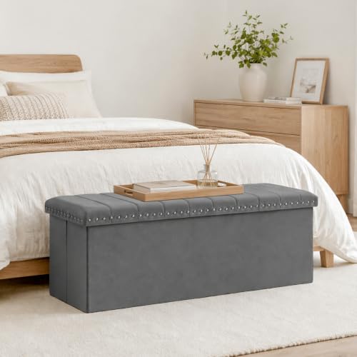 43 Inches Velvet Storage Ottoman Bench, view 3