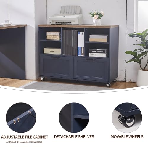 60" Farmhouse Executive Desk with 40" Mobile File Cabinet,L Shaped Desk Set with Charging Station,Office Desk with Storage Drawers,Wood Computer Desk Set for Office Work,Home Study