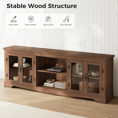 Tall TV Stand with Glass Doors, 78.75" Farmhouse Media Console with Storage, view 8