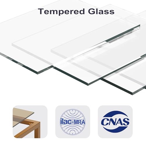 Coffee Table, 2 Tier Tempered Glass Coffee Table, Rectangle Modern Center Table with Metal Frame, Glass Accent Table Open Storage Shelf for Living Room, Office, Brown