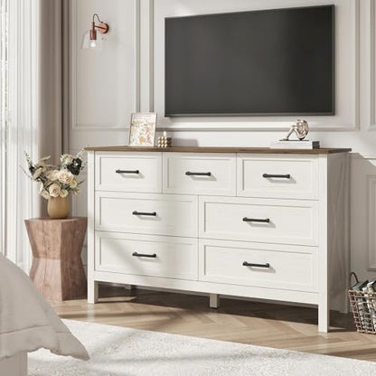 Farmhouse 7 Drawers Dresser for Bedroom, Antique White, view 5