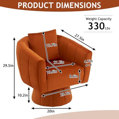 360° Swivel Velvet Accent Chair with Fluffy Cushions, Orange